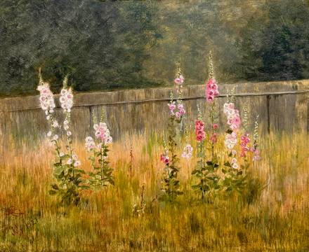 Marion “Minnie” Robertson Beers Brush 
Hollyhocks