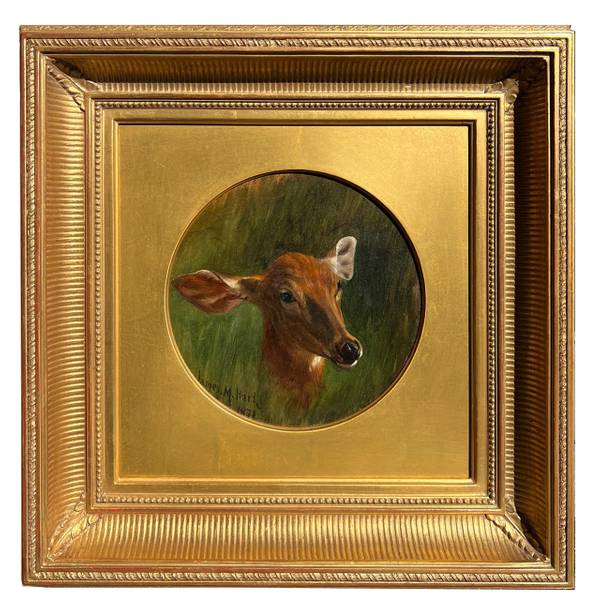 James McDougal Hart (1812-1901) Portrait of a Deer, 1871 Oil on canvas 8 inches diameter Signed and dated 1871, lower left James McDougal Hart Portrait of a Deer, 1871