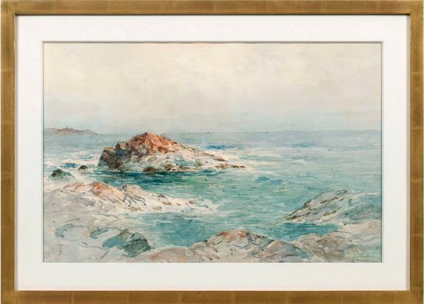 Alfred T. Bricher Low Tide, Indian Rock, Narragansett, RI Framed