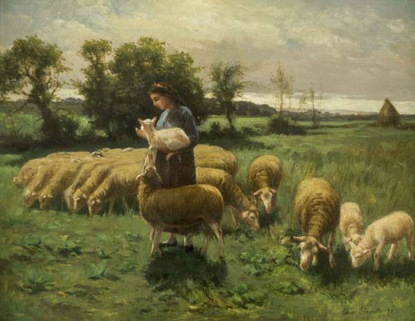 Elmer Ellsworth Garnsey Shepherdess in a Field  Unframed