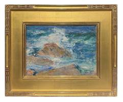 Carolyn Mase (1859-1948) Crashing Waves against Rocks Oil on canvas board 9 15/16 x 13 15/16 inches Signed in pencil at lower right Carolyn Mase Crashing Waves against Rocks