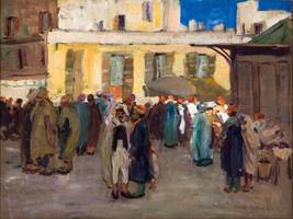 Jane Peterson (1876-1965)
Street Scene in Biskra, c. 1908
Oil on canvas
18 x 24 inches
Signed lower right Jane Peterson Street Scene in Biskra