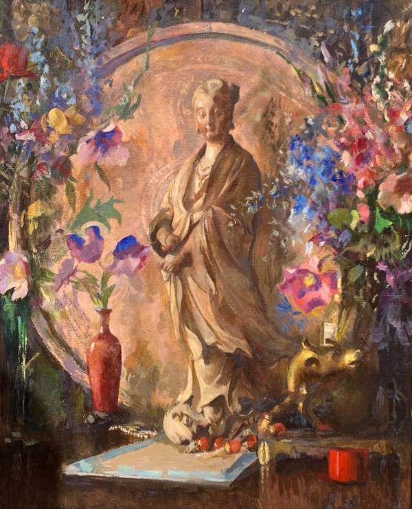 Edmund Charles Tarbell Still-life with Flowers and Statue, 1936