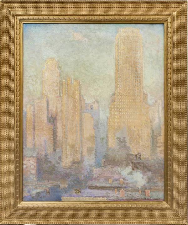 Edith Prellwitz (1864 - 1944)
Chanin Building, Midtown Manhattan,1929
Oil on canvas
36 ¼ x 29 ¼ inches
Signed and dated 1929, lower right Edith Prellwitz Chanin Building, Midtown Manhattan Framed