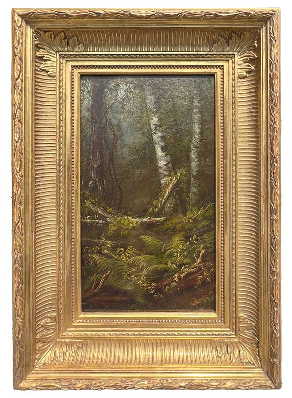 Laura Woodward Forest Interior, 1874 Oil on canvas 15 1/8 x 8 1/2 inches Signed and dated 1874, lower center Laura Woodward Forest Interior, 1874