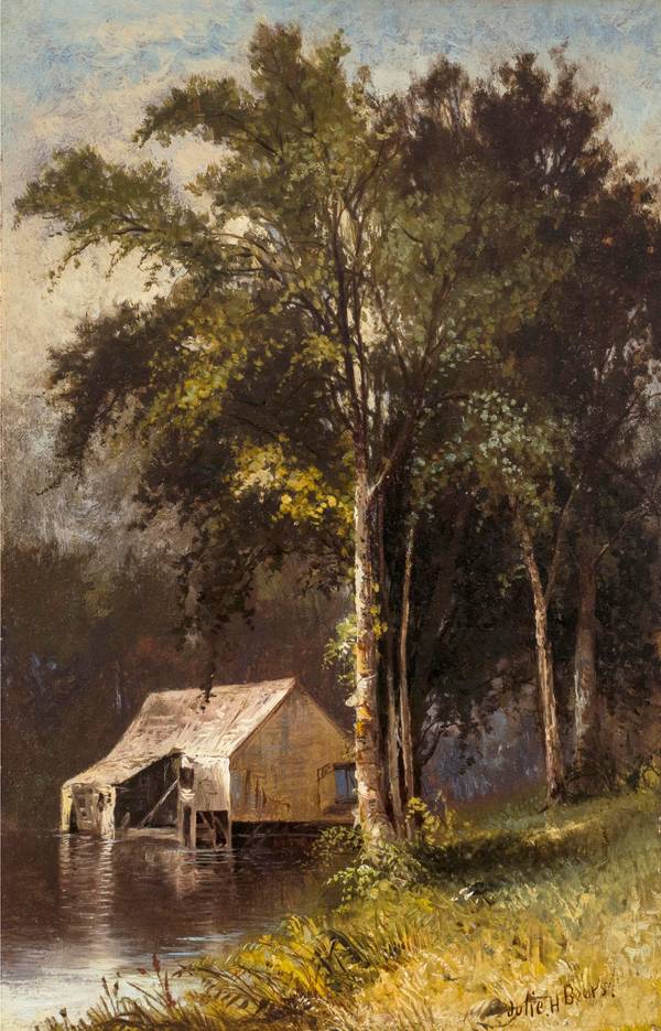 JULIE HART BEERS (1835–1913)
Summer Woodlands
Oil on paper mounted to board
11 3/4 x 7 ¾ inches
Signed lower right
Julie Hart Beers Summer Woodlands