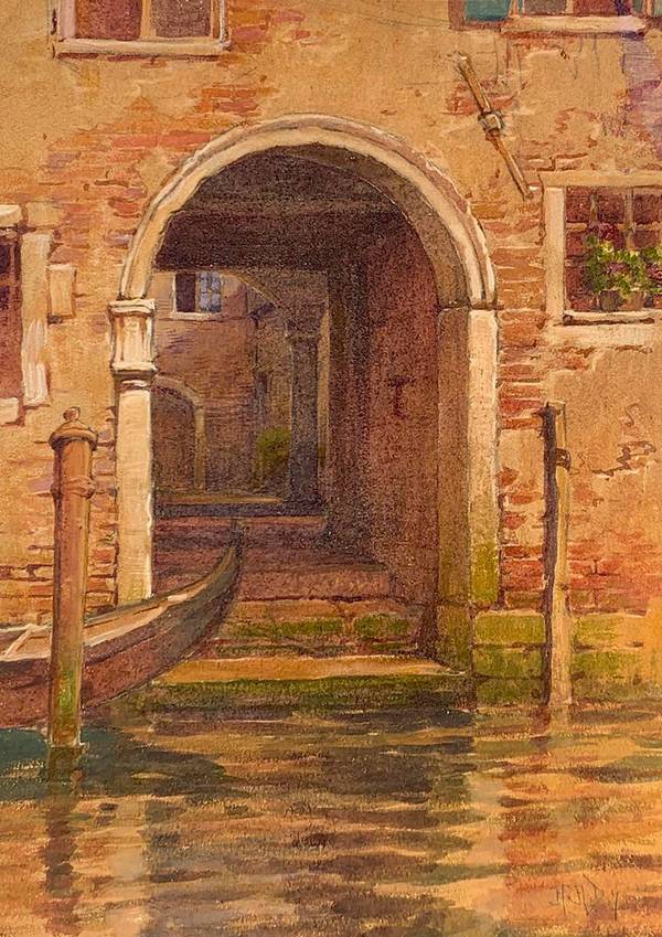 Hezekiah Anthony Dyer (1872-1943) Venice Portal Watercolor and gouache on paper 15 x 11 inches Signed and inscribed Venezia, lower left Original Thurber frame Hezekiah Anthony Dyer Venice Portal