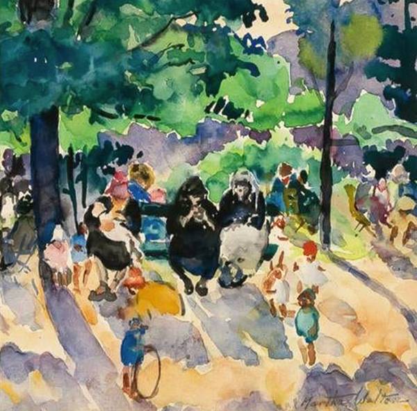 Martha Walter (1875 - 1976)
Filtered Sun, Luxembourg Gardens
Watercolor on paper
6 x 6 ½ inches
Signed lower right Martha Walter Filtered Sun, Luxenbourg Gardens unframed