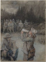 George Henry Boughton (1833-1905) Rip Van Winkle drinking draught from a flagon, ca. 1893 Watercolor and gouache on paper 14 x 10 inches Signed lower right Boughton, George Henry_Rip Van Winkle drinking.png