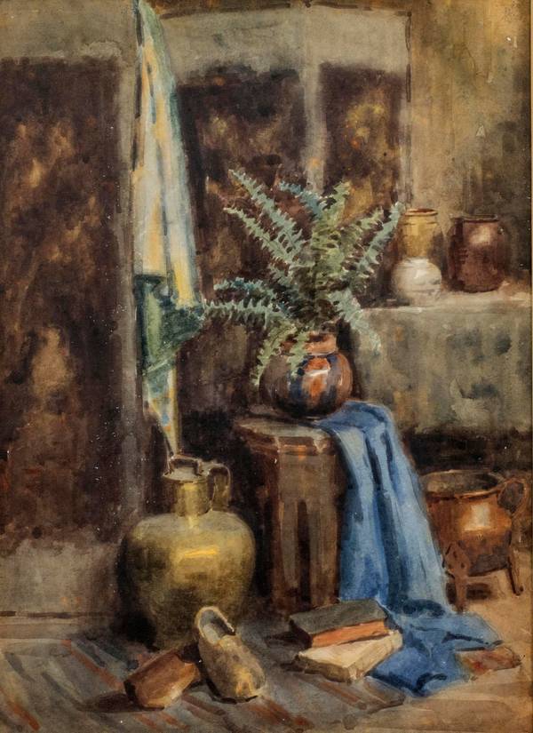 Mary Lane McMillan (1883-1976) Interior Scene with Fern
Watercolor on paper
14 ¹/² x 10 inches
Estate stamp verso Mary Lane McMillan Interior Scene with Fern