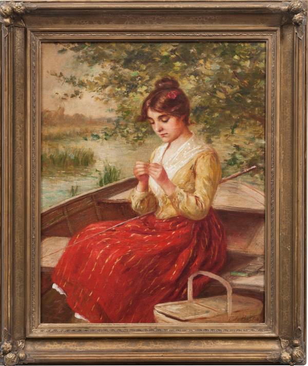 FREDERICK JAMES BOSTON (1855-1932)
Casting the Rod, c. 1885
Oil on canvas
20 x 16 inches
Signed lower right Boston, Frederick James-Casting the Rod-framed.jpg