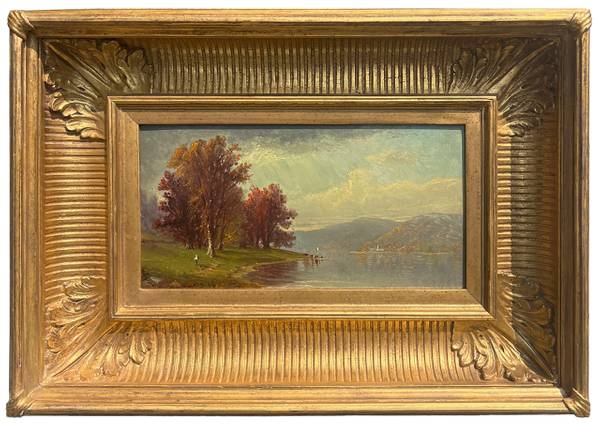 Alfred T. Bricher (1837-1908) Autumn Scene on the Hudson River Oil on board 5 ¾ x 10 ¼ inches Signed and dated 1864, lower left Alfred T. Bricher Autumn Scene on the Hudson River