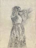 Carolyn Campbell Mase (1858-1948) Portrait of a Woman in Patterned Skirt Graphite on primed canvas 11 5/8 x 8 inches (sight) Estate of the Artist Carolyn Campbell Mase Portrait of a Woman