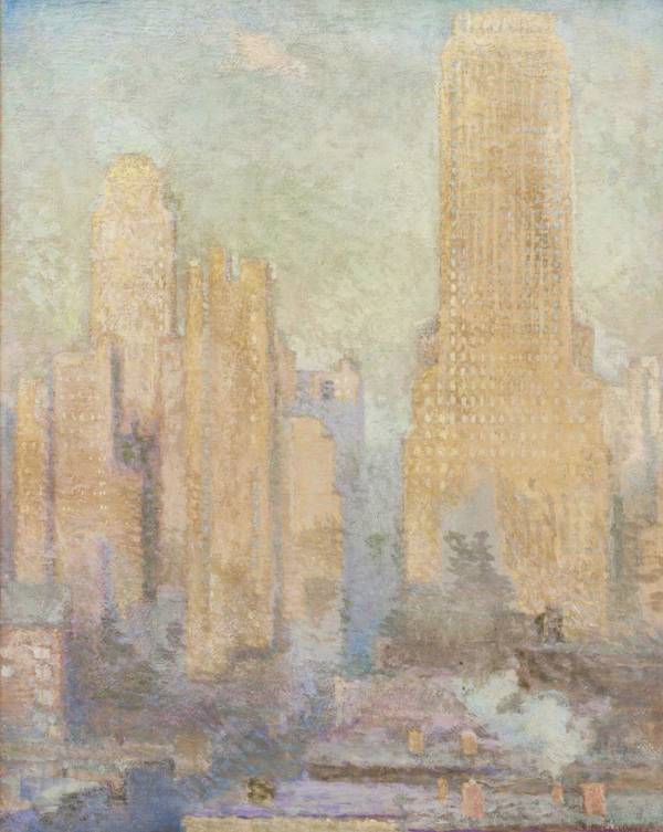 Edith Prellwitz (1864 - 1944)
Chanin Building, Midtown Manhattan,1929
Oil on canvas
36 ¼ x 29 ¼ inches
Signed and dated 1929, lower right Edith Prellwitz Chanin Building, Midtown Manhattan Unframed