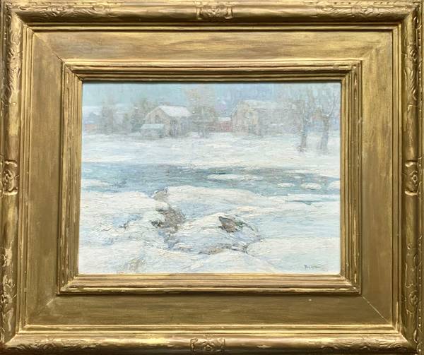 Paul King (1867-1947)
Duck Pond Winter, 1923
Oil on canvas board
12 x 16 inches
Signed and dated 1923, lower right
Inscribed with title, verso Paul King Duck Pond Winter
