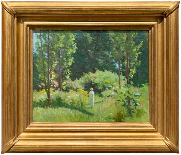 Lydia Eastwick Longacre (1870-1951) In the Pupke's Garden Oil on canvas 8 x 10 inches Signed and inscribed with title, verso Lydia Longacre In the Pupke's Garden unframed