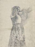 Carolyn Campbell Mase (1858-1948) Portrait of a Woman in Patterned Skirt Graphite on primed canvas 11 5/8 x 8 inches (sight) Estate of the Artist Carolyn Campbell Mase Portrait of a Woman