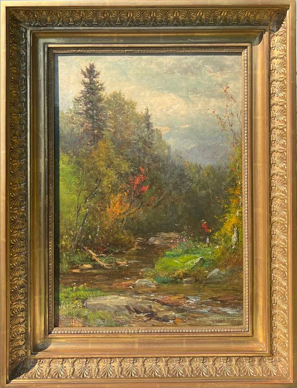 Samuel Lancaster Gerry (1813-1891) Fishing in the White Mountains 18 5/8 x 13 inches Oil on canvas Signed lower right Samuel Lancaster Gerry Fishing in the White Mountains