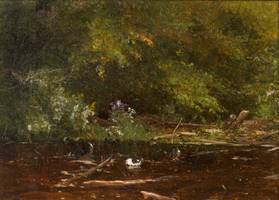Jervis McEntee (1828-1891)
Brook at Scribners (Catskills), September 1867
Oil on canvas
7 3/4 x 10 5/8 inches
Dated lower right
Inscribed with title and numbered 20 verso Jervis McEntee Brook at Scribners (Catskills) Unframed