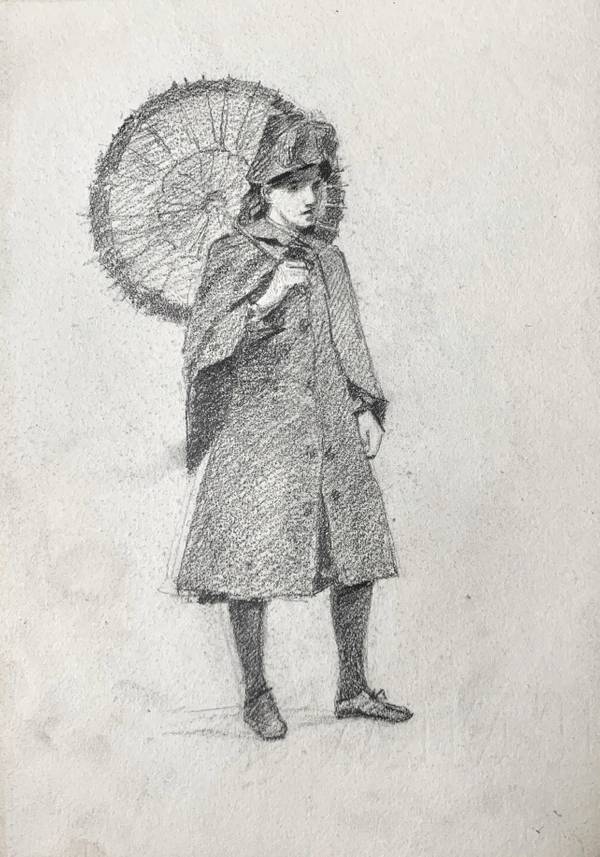 Mary Cummings Browne
Woman Holding a Parasol, c. 1870-1880
Pencil on paper
10 x 7 inches
Estate of the Artist
Mary Cummings Browne Woman Holding a Parasol