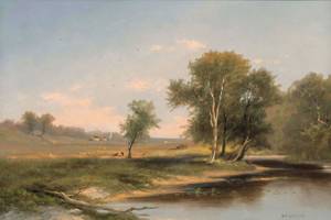 ELIZABETH H. REMINGTON (1826/7-1917)
Hudson Valley Landscape
Oil on canvas
20 x 30 inches
Signed lower right and Inscribed, NY ELIZABETH H. REMINGTON Hudson Valley Landscape Unframed