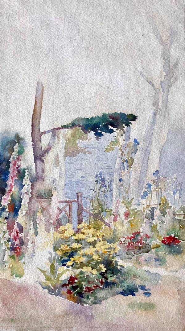 Mary Lane McMillan (1883-1976) In the Garden
Watercolor on paper
17 x 9 3/4 inches
Estate stamp verso Mary Lane McMillan In the Garden unframed