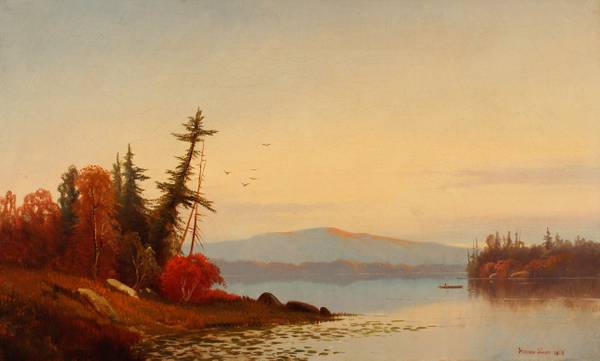 Hermann Simon (1846-1895)
Sunset on the Hudson River
Oil on canvas
15 x 25 inches
Signed and dated 1875, lower right Hermann Simon Sunset on the Hudson River
