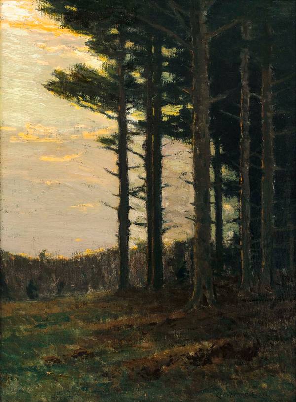 Charles Warren Eaton (1857-1937)
Pines at Sunset
Oil on canvas
16 x 12 inches
Signed lower right Charles Warren Eaton Pines at Sunset unframed