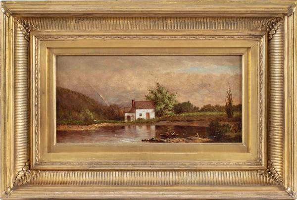 Ralph A. Blakelock (1847-1919)
White House with Rainbow
Oil on canvas
6 x 12 inches
Signed and dated 1867, lower right
Ralph Albert Blakelock White House with Rainbow, 1867