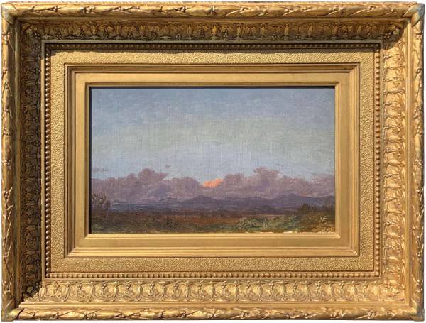 Jervis McEntee (1828-1891) View of the Catskills at Rondout, New York, 1870 Oil on canvas mounted on board 7 ¾ x 12 ¾ inches Signed and dated August 12, 1870, lower right Jervis McEntee View of the Catskills at Rondout, New York, 1870