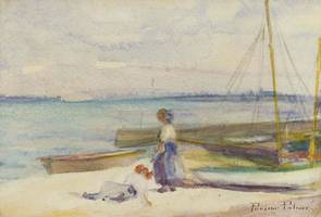 PAULINE PALMER (1867-1938)
On the Beach
Watercolor on paper
6 x 8 inches
Signed “Pauline Palmer,” lower right; Titled and signed again, verso Pauline Palmer On the Beach Unframed