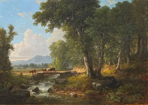 Asher B. Durand Idyllic Landscape with Bridge