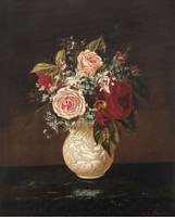 Sarah E. Davis Still-Life of Roses in a Porcelain Vase