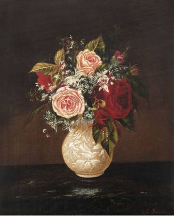 Sarah E. Davis Still-Life of Roses in a Porcelain Vase