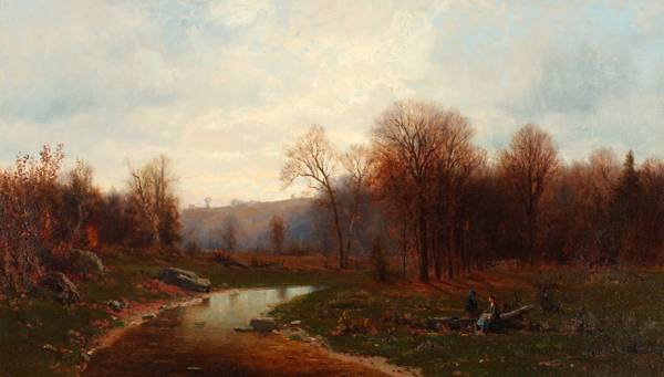 Jervis McEntee Figures by a River in an Autumnal Landscape, 1867