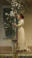 Hamilton Hamilton Young Woman Standing Before a Trellis of Flowers