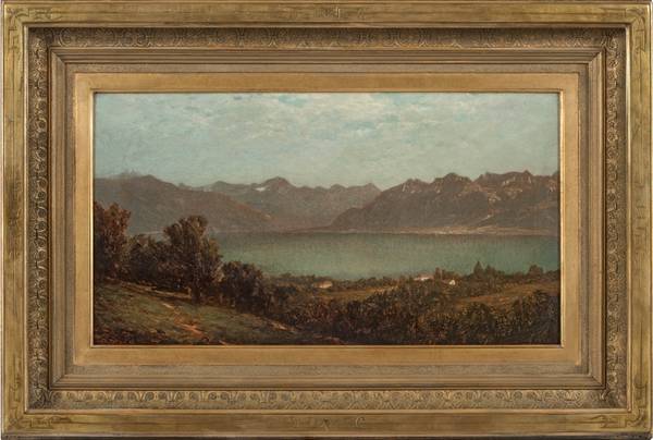 John William Casilear (1811-1893)
Mountain Lake
Oil on canvas
11 ¼ x 21 inches
Estate stamp verso John William Casilear Mountain Lake Framed