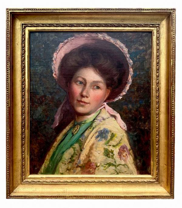 Abbott Fuller Graves Portrait of a Woman in a Floral Coat 
