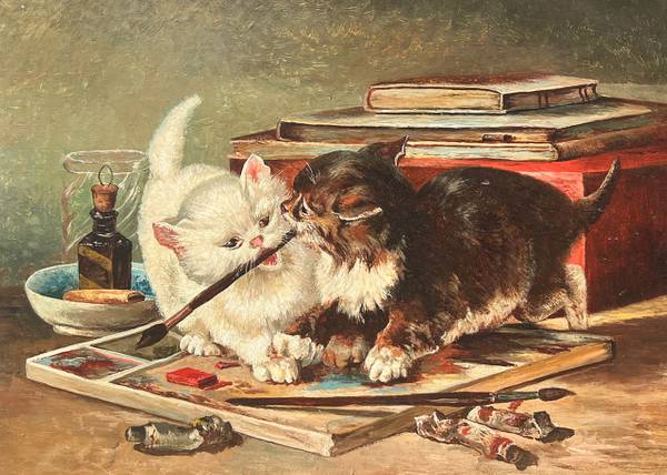 Julie Hart Beers Kittens Playing with a Paintbrush