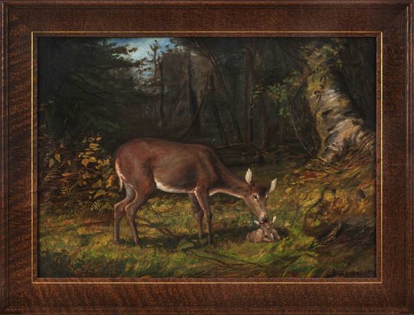 George Glenn Newell (1870 - 1947)
Deer in a Woodland Landscape, 1890
Oil on canvas
20 x 28 inches
Signed and dated 1890, lower right George Glenn Newell Deer in a Woodland Landscape Framed