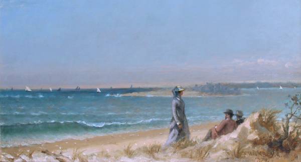 THOMAS HICKS (1823–1890)
Great Egg Harbor
Signed and dated T. Hicks N.A./ 1879; also signed with monogram, dated and dedicated on the reverse: A souvenir of
Great Egg Harbor/ merry Xmas to A.H. Dey
Oil on canvas
10 x 18 inches (26 x 45.7 cm) Thomas Hicks Great Egg Harbor Unframed