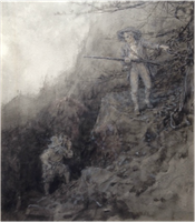 George Henry Boughton (1833-1905) Rip Van Winkle and the Dutchman in the Catskills, 1893 Watercolor and gouache on paper 14 x 10 inches Signed lower right Boughton, George Henry_Rip Van Winkle and the Dutchman in the Catskills.png