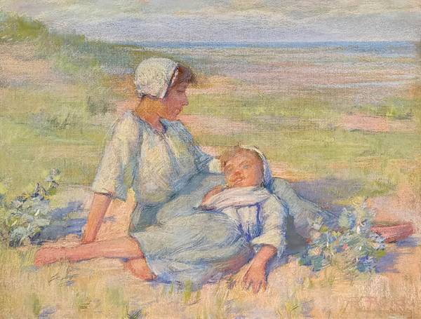 Robert Lewis Reid Mother and Child in Field of Flowers