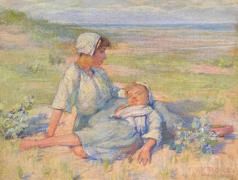 Robert Lewis Reid Mother and Child in Field of Flowers