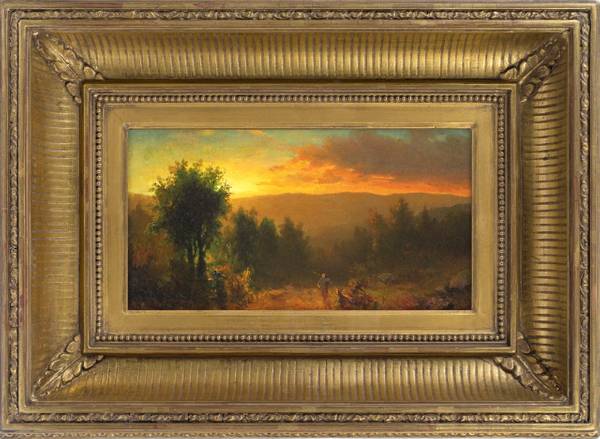 Carl (Charles) August Sommer (1829-1894)
Sunset in the Catskills, c. 1860
Oil on board
6 ¾ x 13 ¼ inches
Signed lower left Carl (Charles) August Sommer Sunset in the Catskills, c. 1860