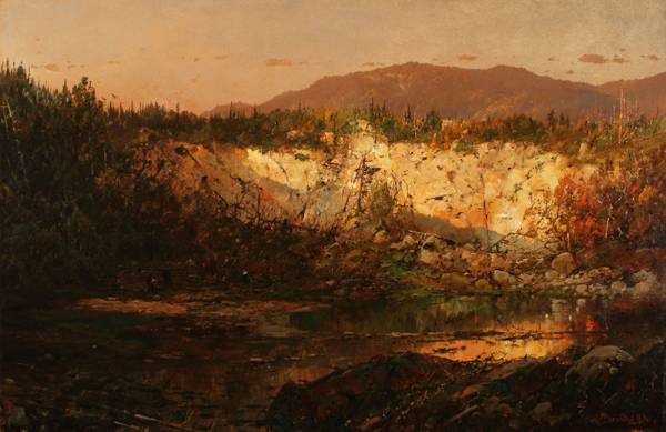 William Louis Sonntag (1822-1900) Shadows Rising and Sun Setting, New Hampshire Oil on canvas 20 1/4 x 31 inches Signed lower right William Louis Sonntag Shadows Rising and Sun Setting, New Hampshire