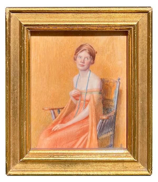 Lydia Eastwick Longacre (1870-1951) Study in Copper and Gold Watercolor 4 ½ x 3 ½ inches Signed and titled verso Lydia Eastwick Longacre Study in Copper and Gold