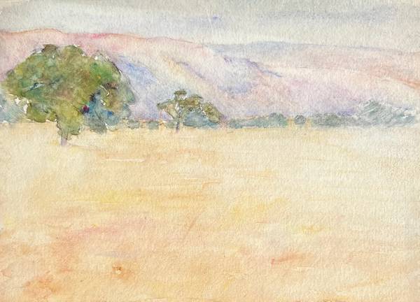 Carolyn Campbell Mase Field with Trees and Mountains