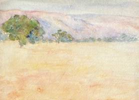 Carolyn Campbell Mase (1858-1948) Field with Trees and Mountains Watercolor on paper 5 x 7 inches Estate of the Artist Carolyn Campbell Mase Field with Trees and Mountains