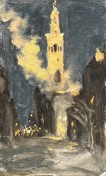 Addison T. Millar Madison Square Garden Tower at Night, Lighted by Fire, ca. 1890’s 